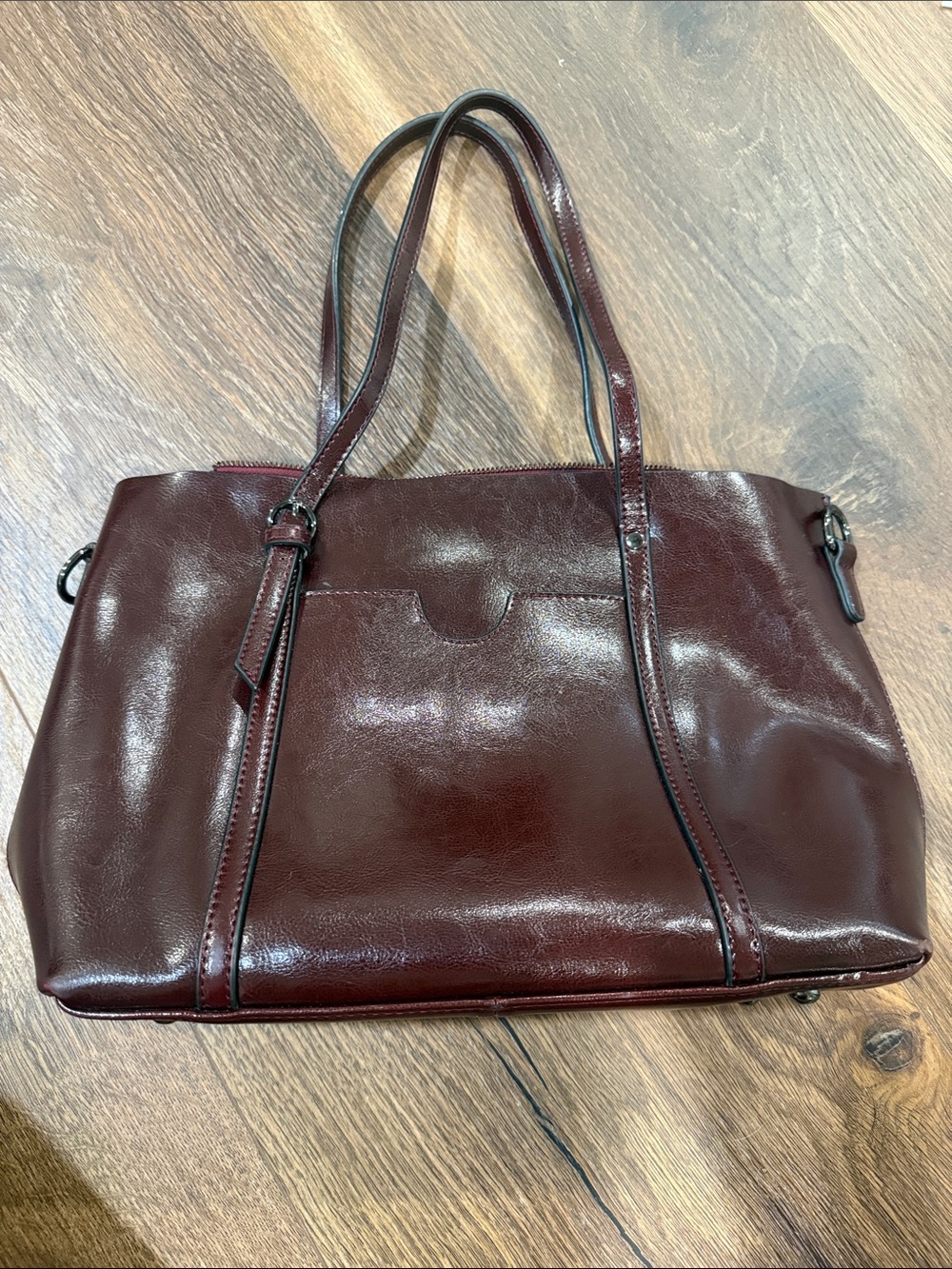Women's Burgundy Leather Tote Handbag
